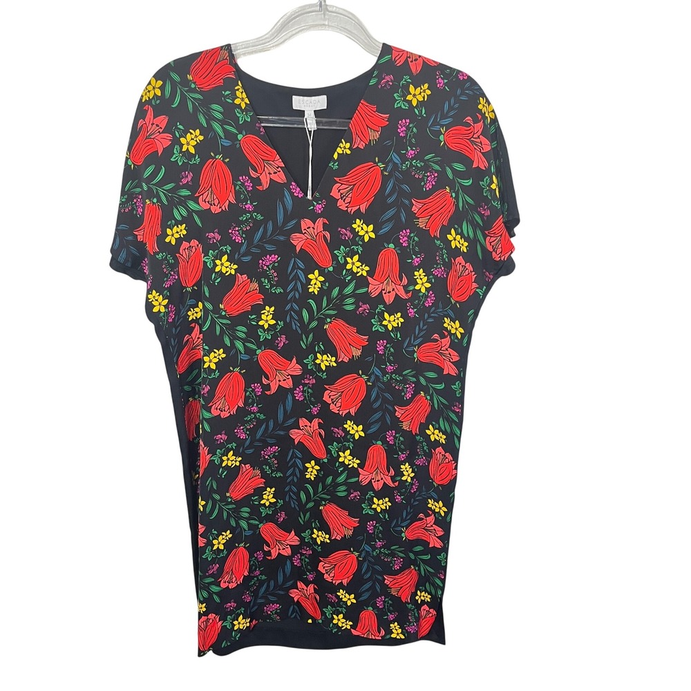 Escada Sportβ Dafleur Dress Women's 4 Black Floral V-Neck Viscose Shift 5033241
